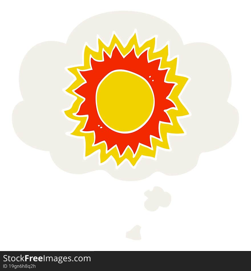 cartoon sun and thought bubble in retro style