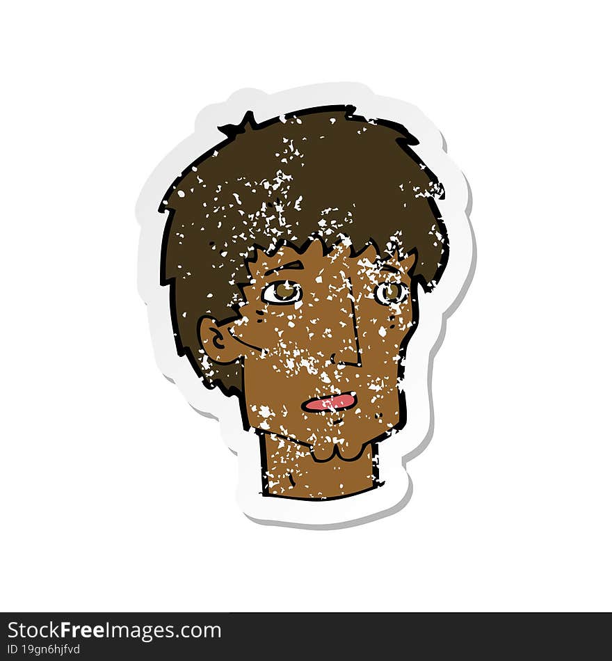 retro distressed sticker of a cartoon worried man