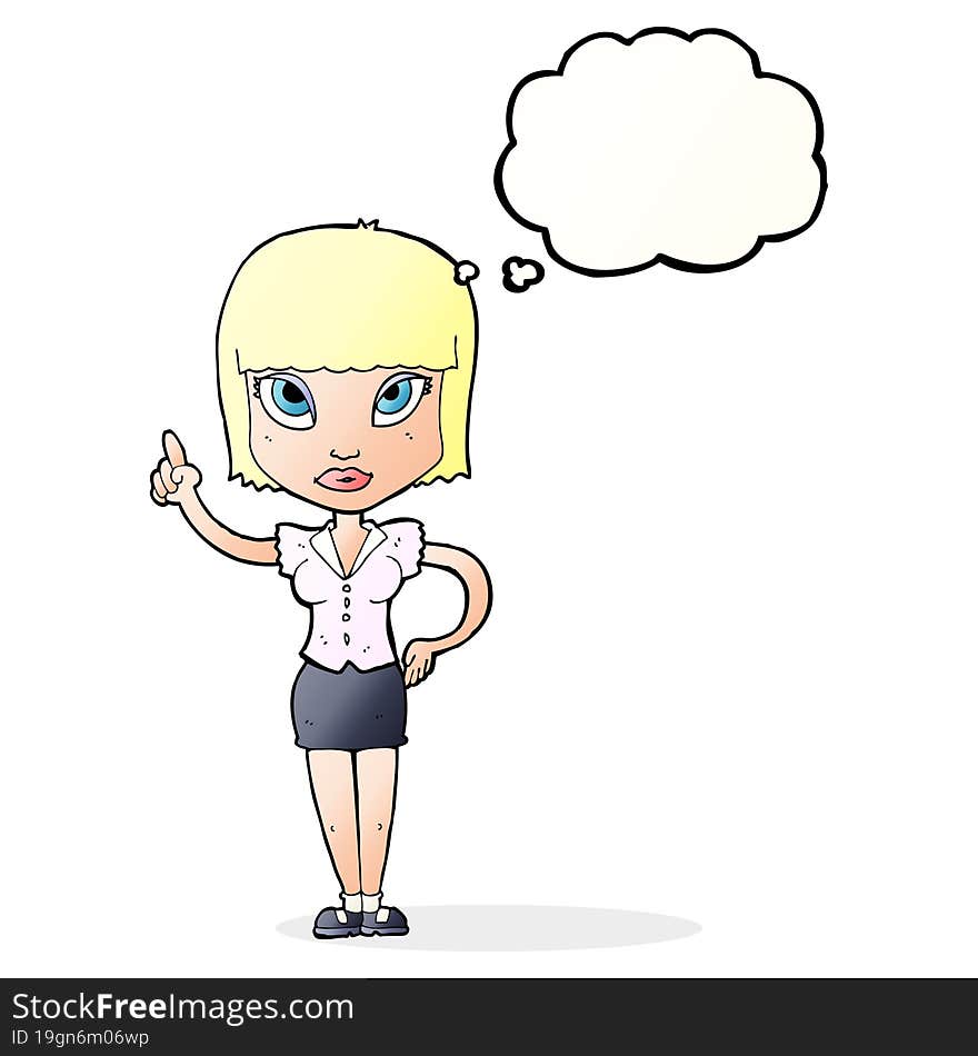 cartoon pretty girl with idea with thought bubble