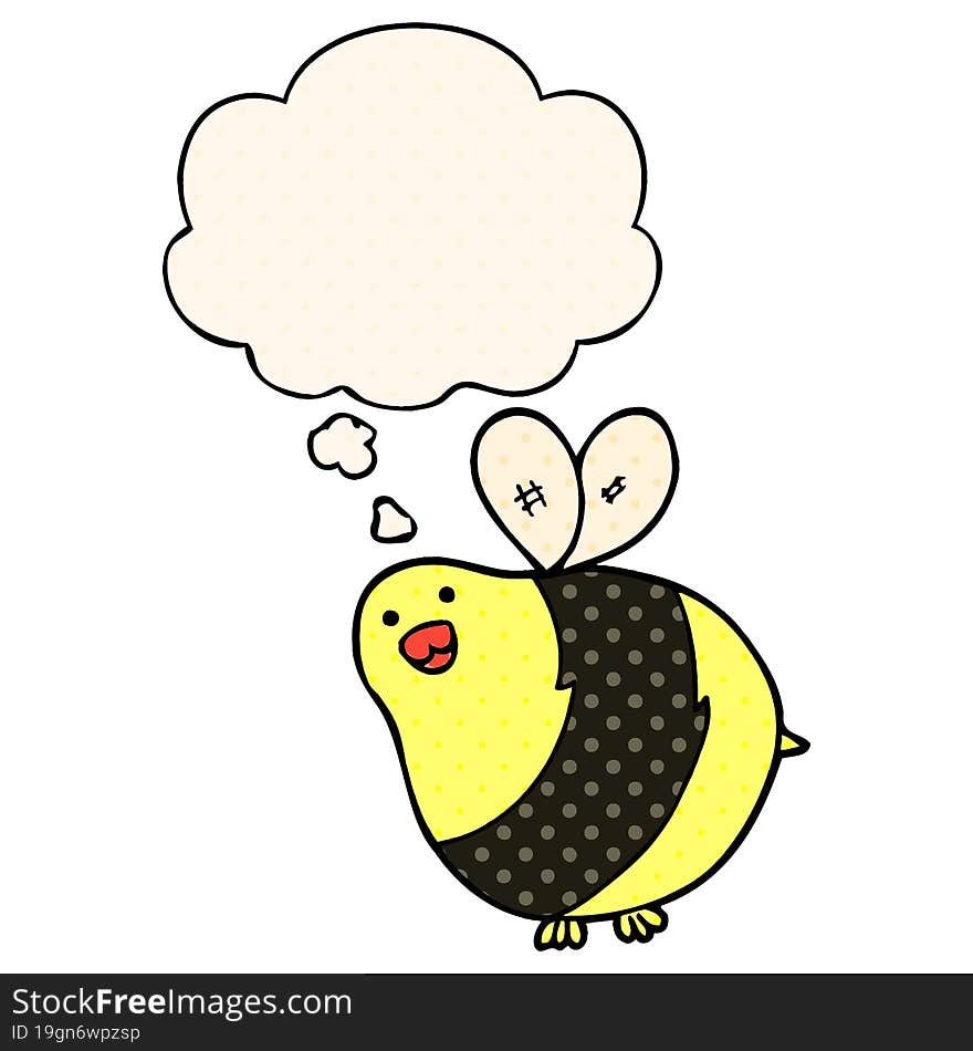 cartoon bee with thought bubble in comic book style