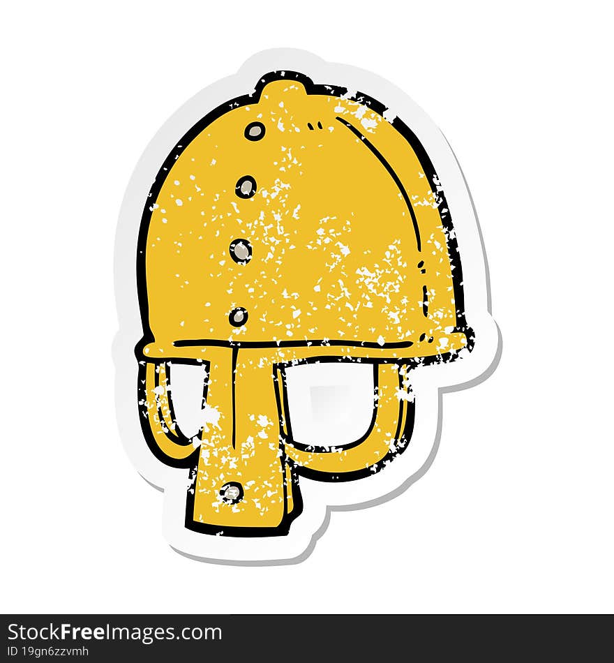 distressed sticker of a cartoon medieval helmet