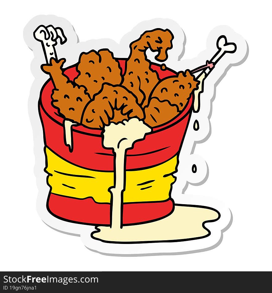 hand drawn sticker cartoon doodle bucket of fried chicken