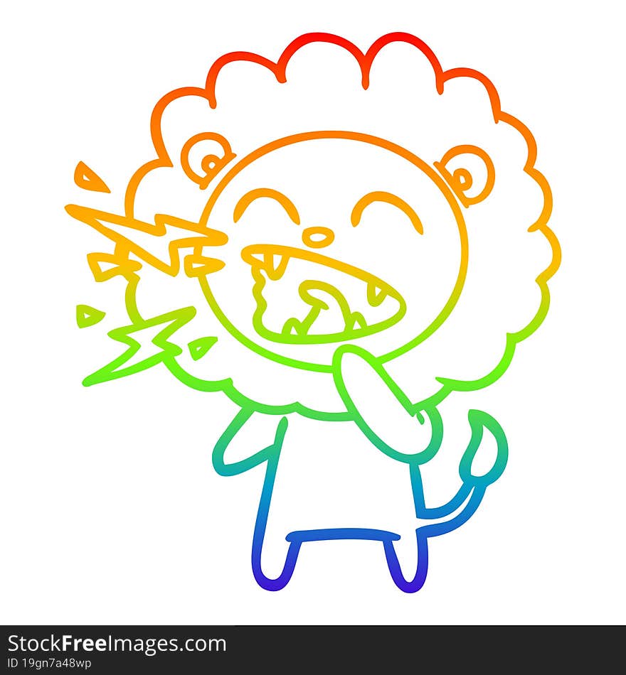 rainbow gradient line drawing of a cartoon roaring lion