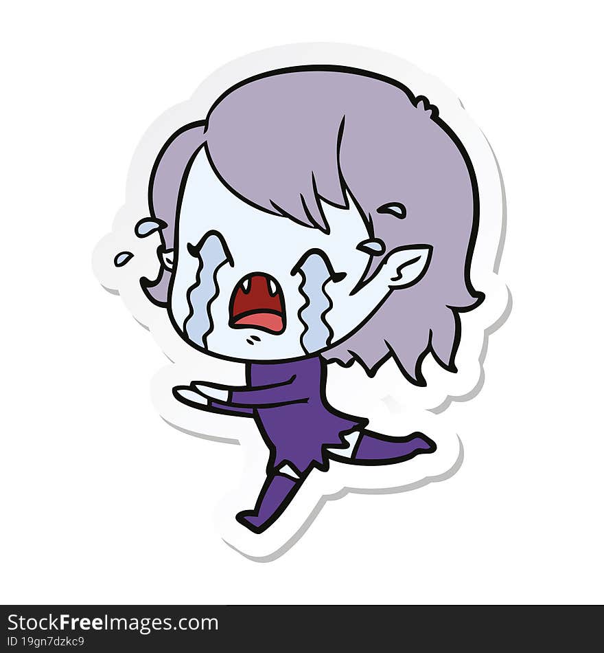 sticker of a cartoon crying vampire girl