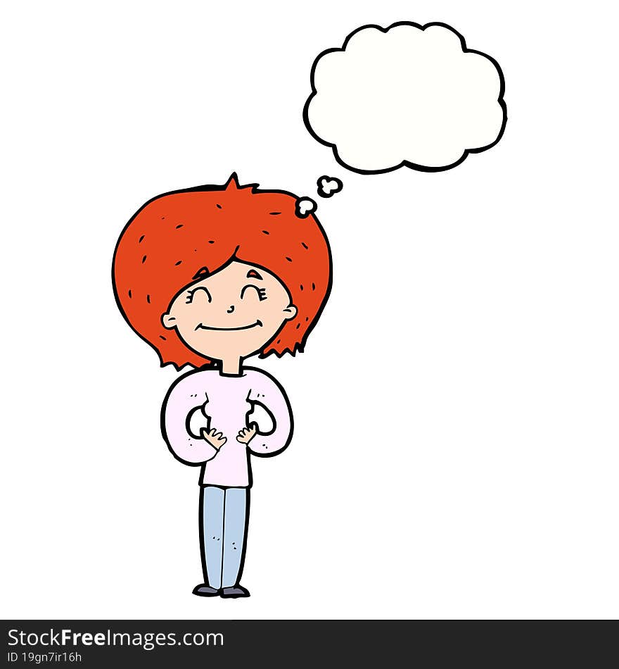 Cartoon Happy Woman With Thought Bubble