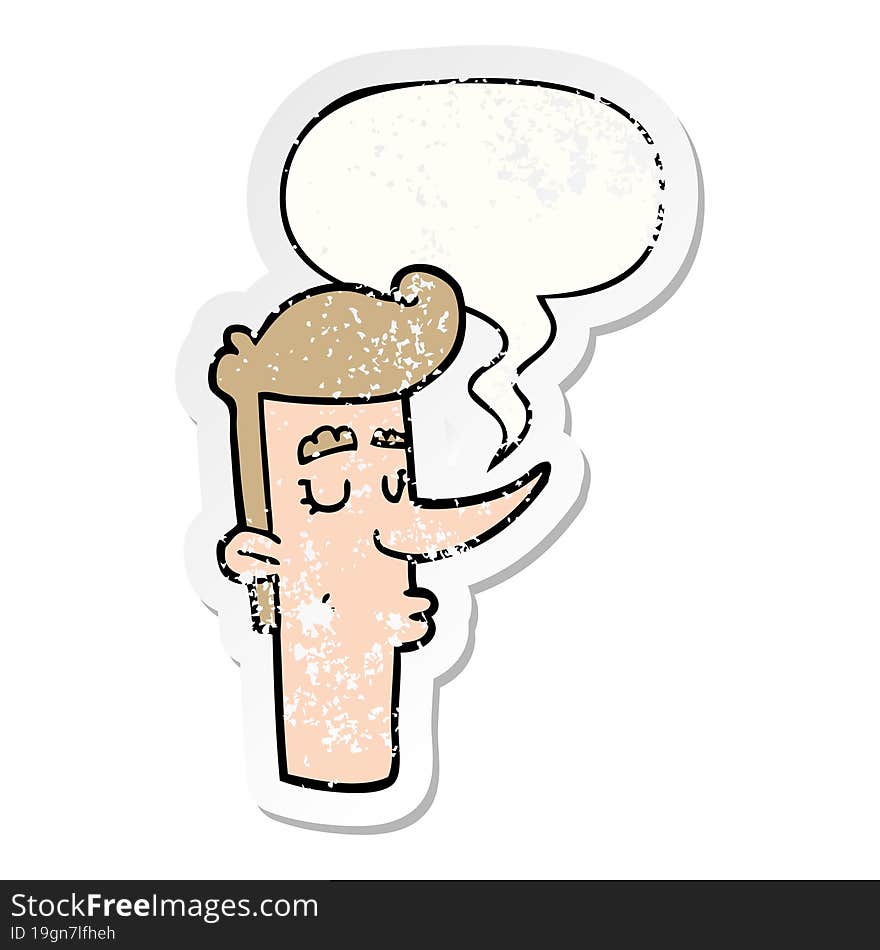 cartoon arrogant man and speech bubble distressed sticker