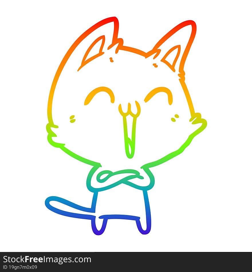 rainbow gradient line drawing happy cartoon cat meowing