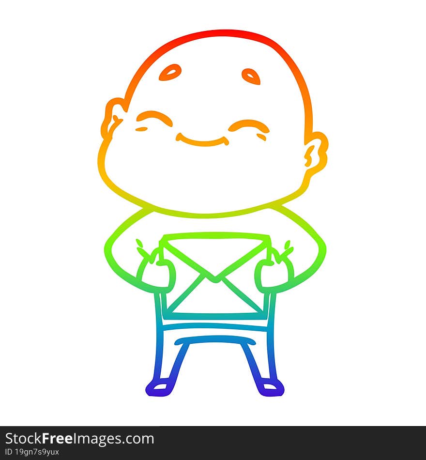 rainbow gradient line drawing happy cartoon bald man