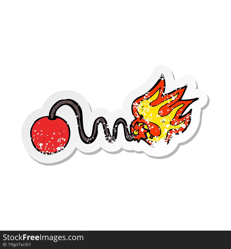 retro distressed sticker of a cartoon bomb with burning fuse