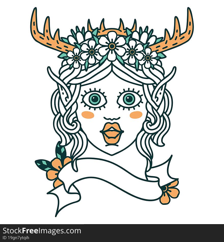 Retro Tattoo Style elf druid character face. Retro Tattoo Style elf druid character face