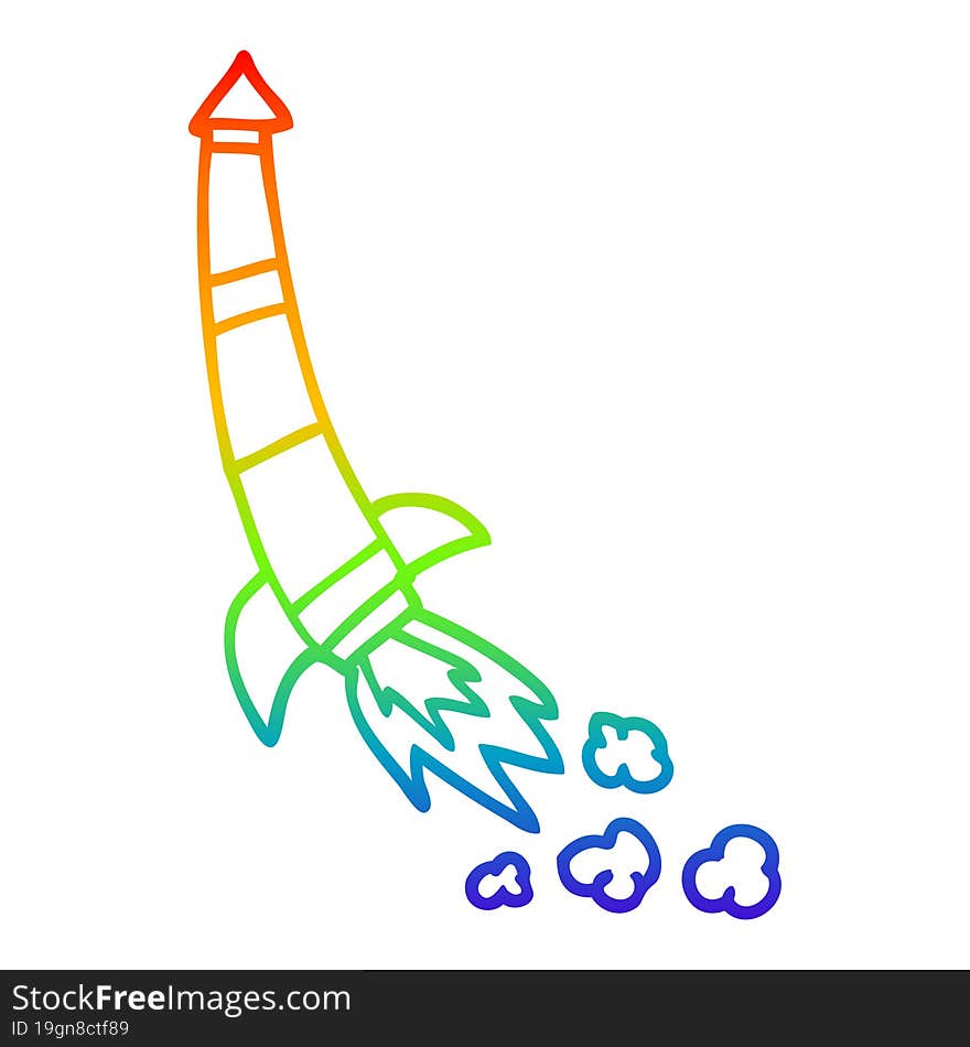 rainbow gradient line drawing cartoon space rocket