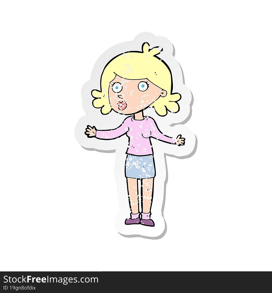 Retro Distressed Sticker Of A Cartoon Confused Woman