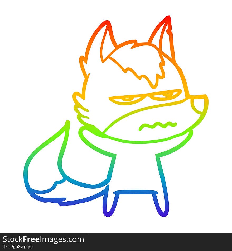 rainbow gradient line drawing cartoon annoyed wolf