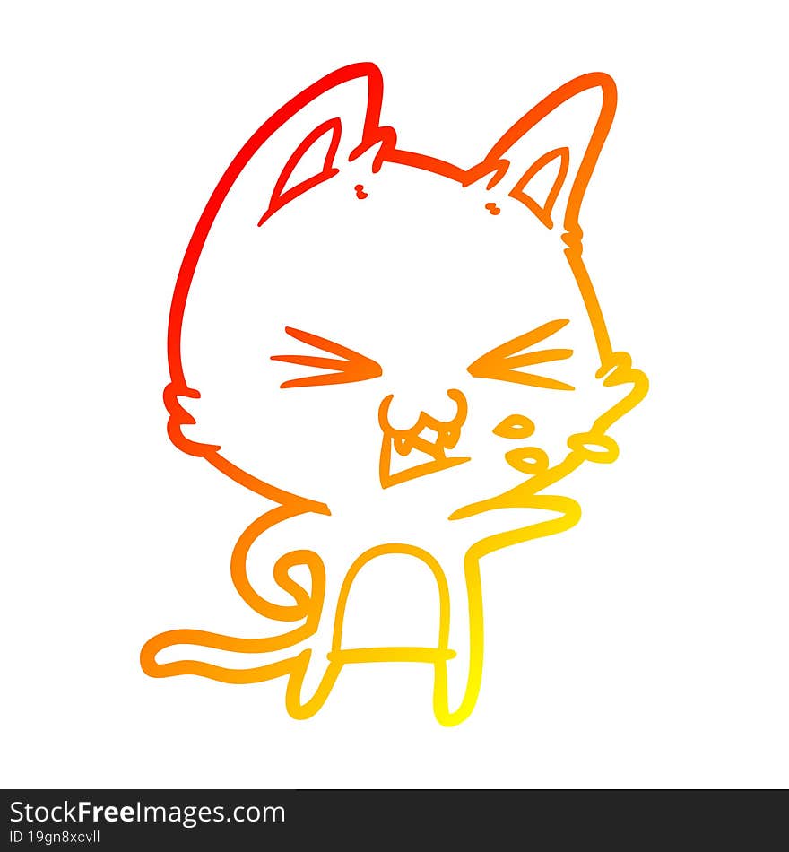 warm gradient line drawing of a cartoon cat hissing