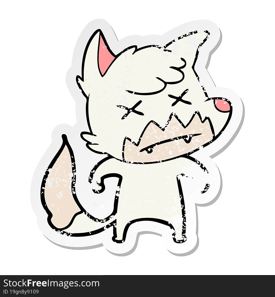 distressed sticker of a cartoon dead fox