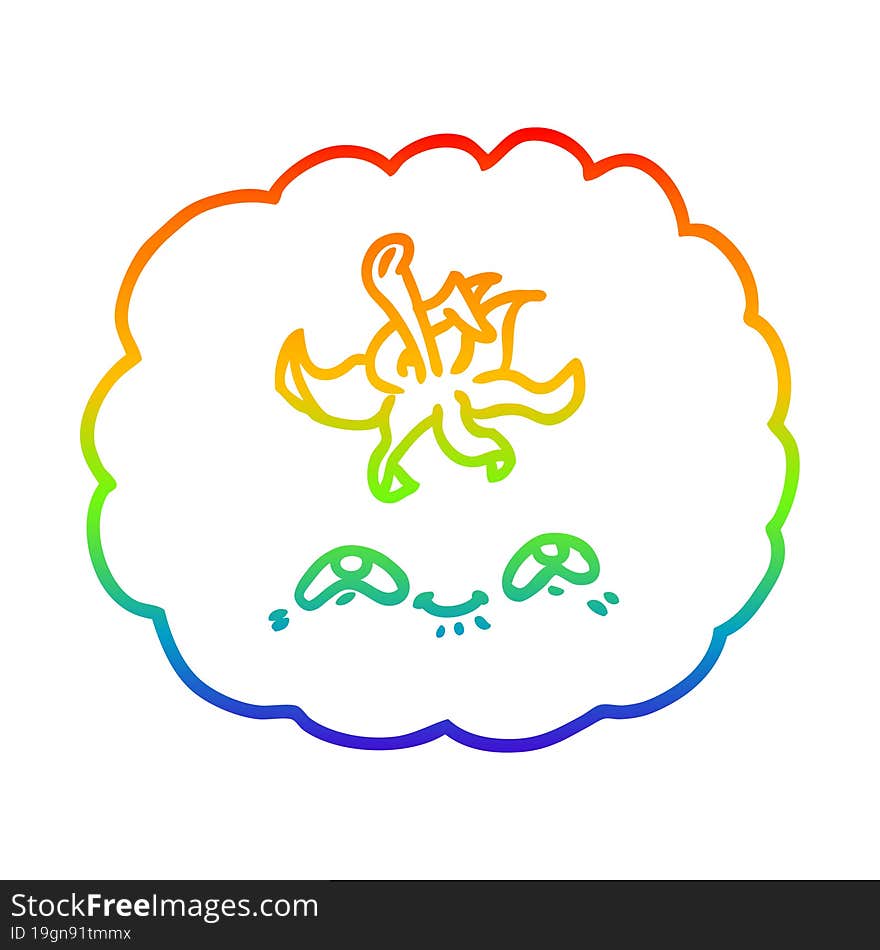 rainbow gradient line drawing of a cartoon tomato