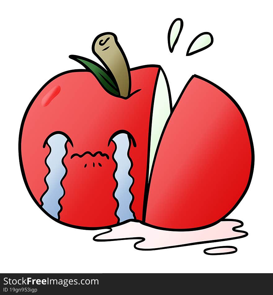 cartoon sad sliced apple. cartoon sad sliced apple