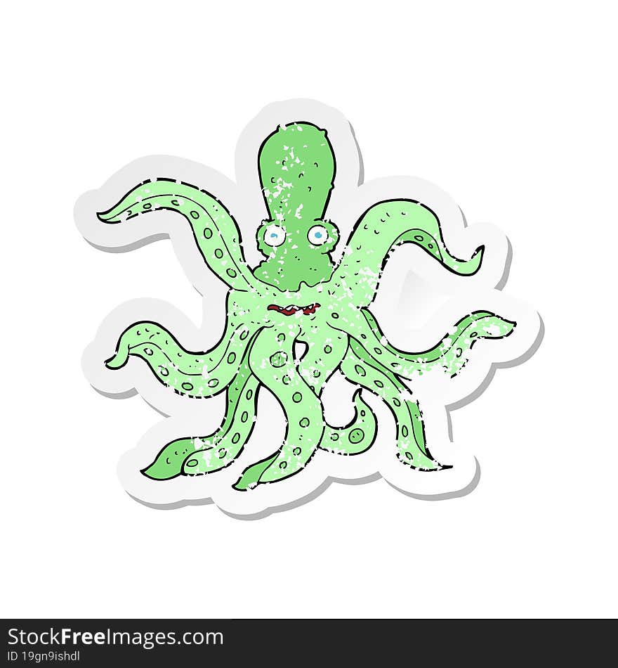 Retro Distressed Sticker Of A Cartoon Giant Octopus