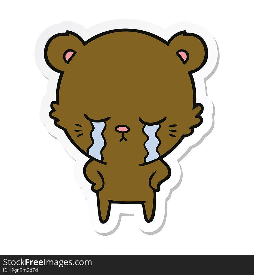 sticker of a crying cartoon bear