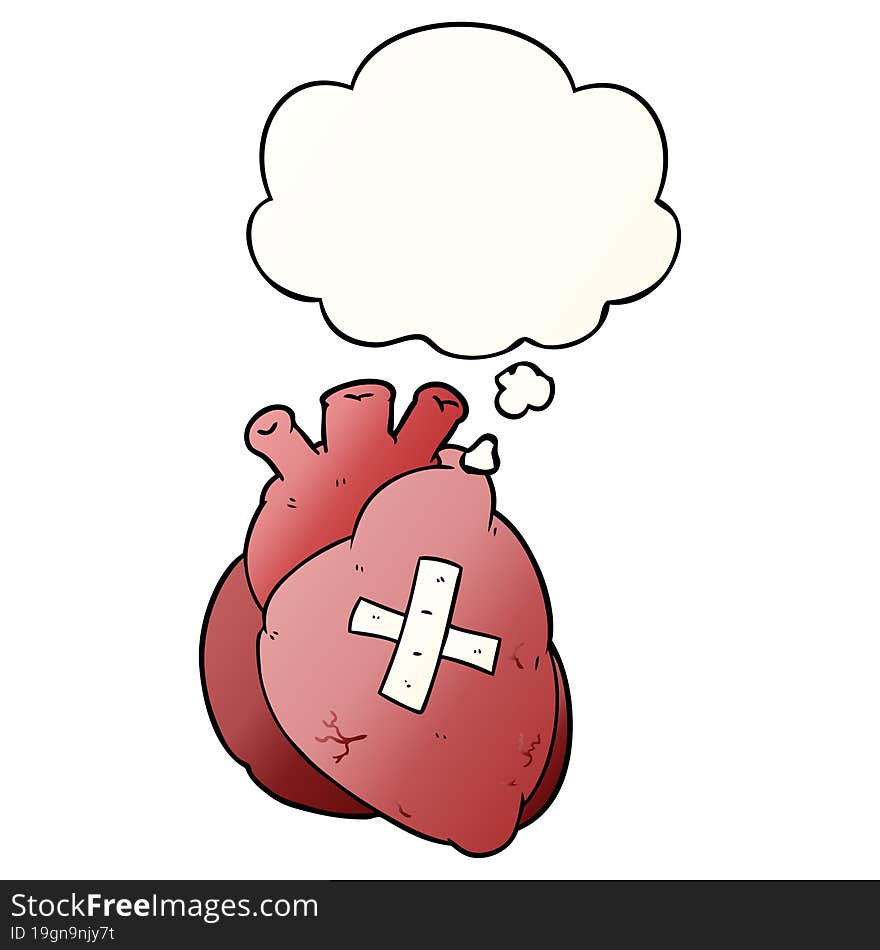 cartoon heart and thought bubble in smooth gradient style