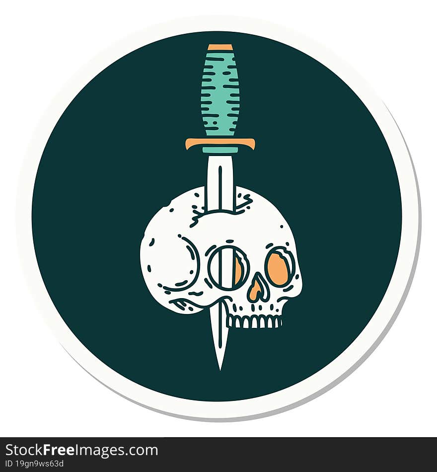 tattoo style sticker of a skull and dagger