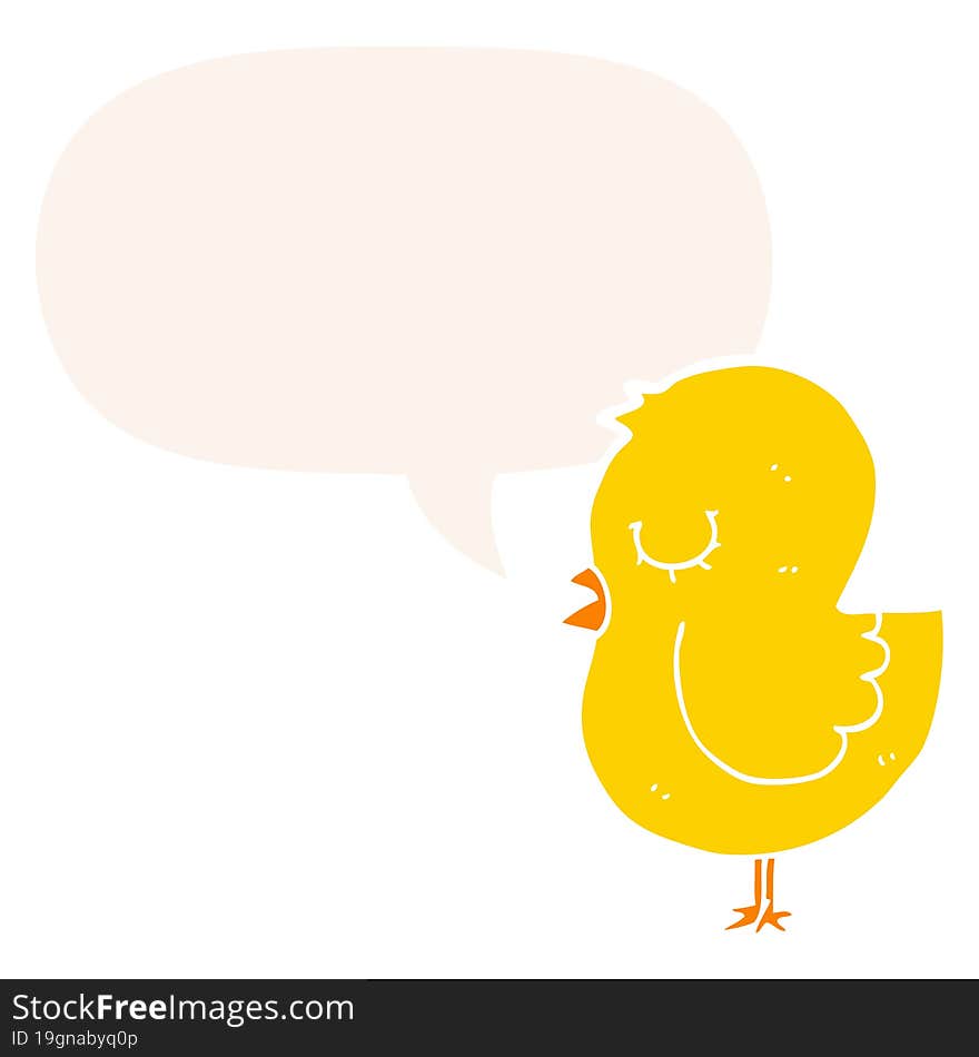 cartoon bird with speech bubble in retro style