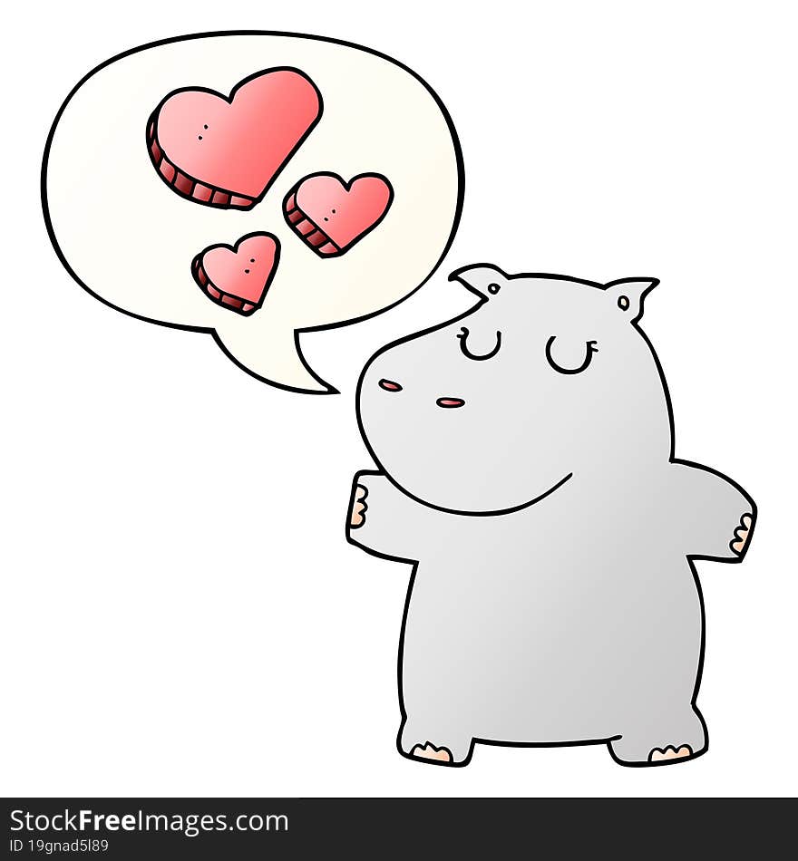 Cartoon Hippo In Love And Speech Bubble In Smooth Gradient Style