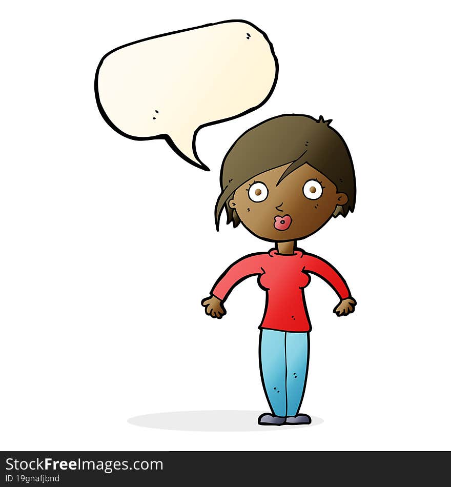 cartoon surprised woman with speech bubble