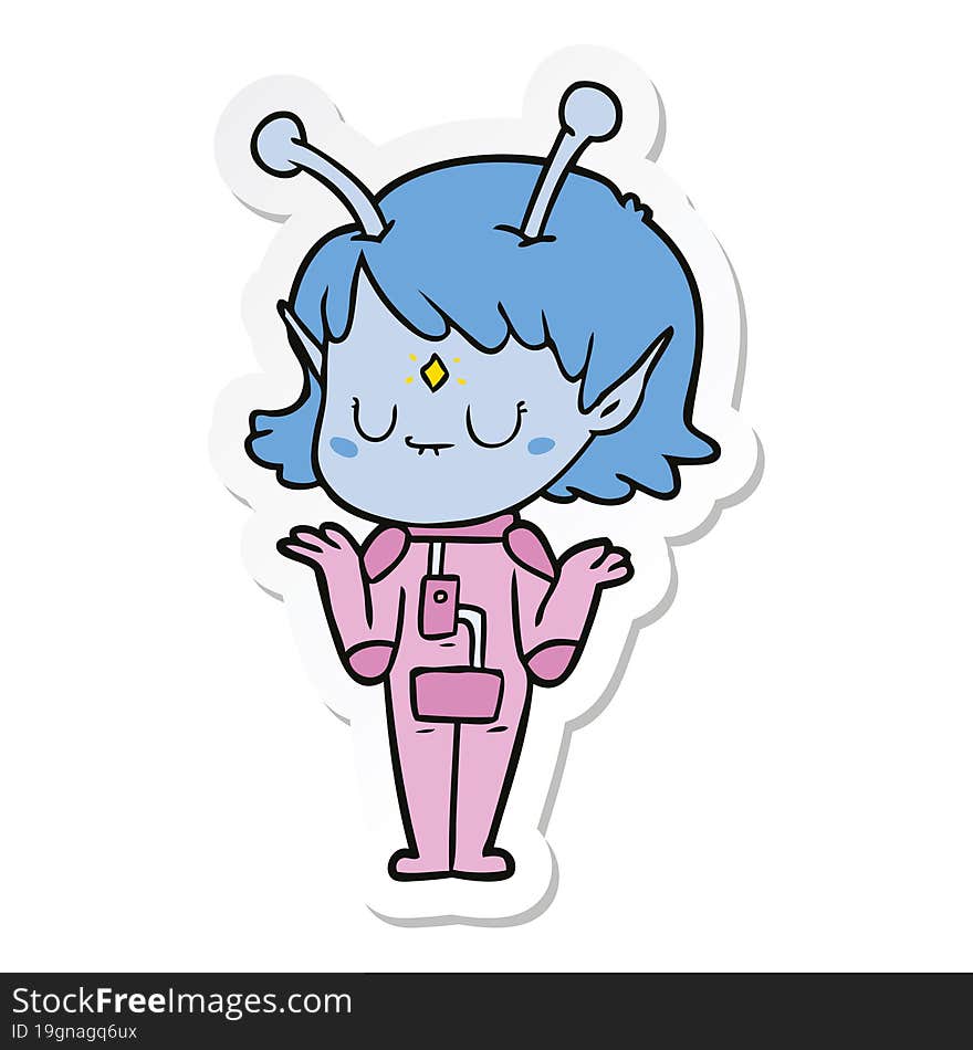 sticker of a cartoon alien girl