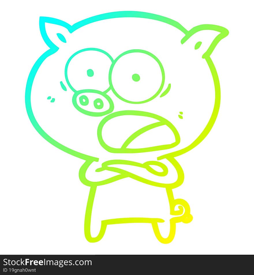 Cold Gradient Line Drawing Cartoon Pig Shouting