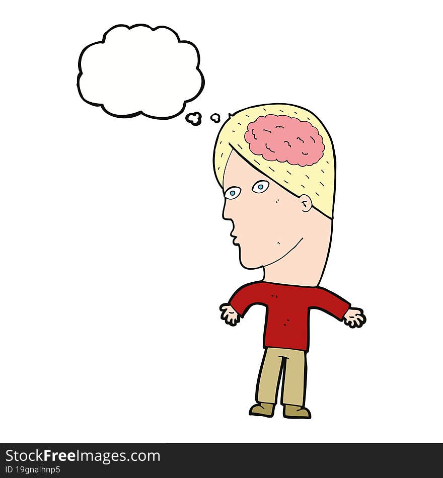 cartoon man with brain symbol with thought bubble