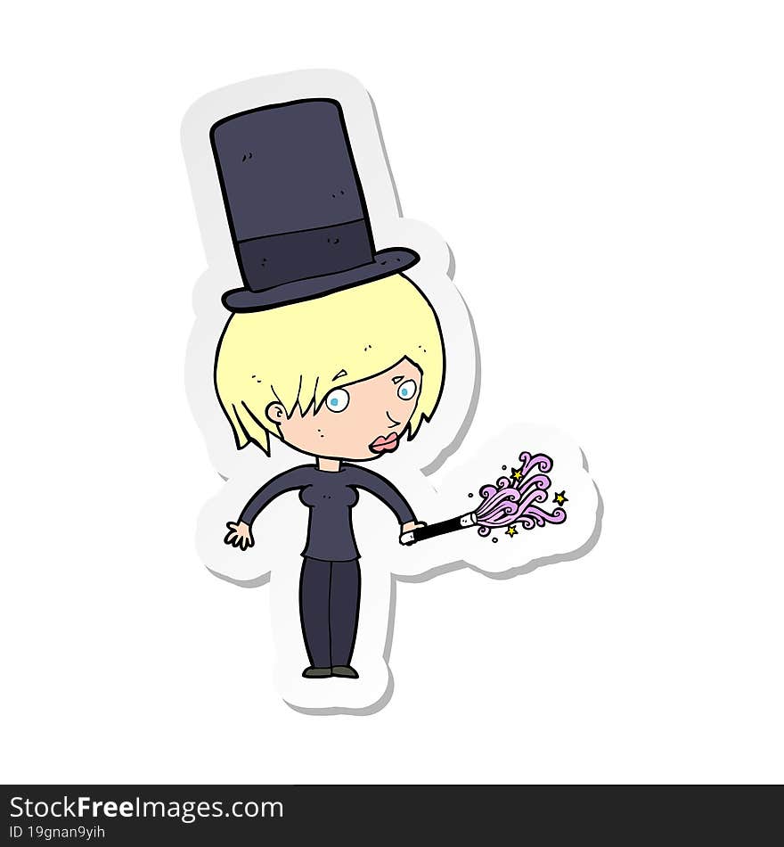 sticker of a cartoon female magician