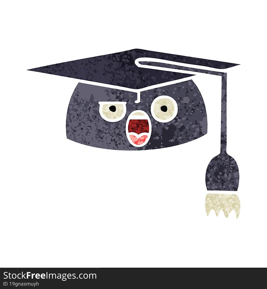 retro illustration style cartoon graduation hat