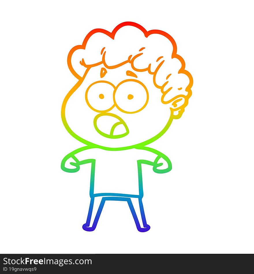 rainbow gradient line drawing cartoon man gasping in surprise