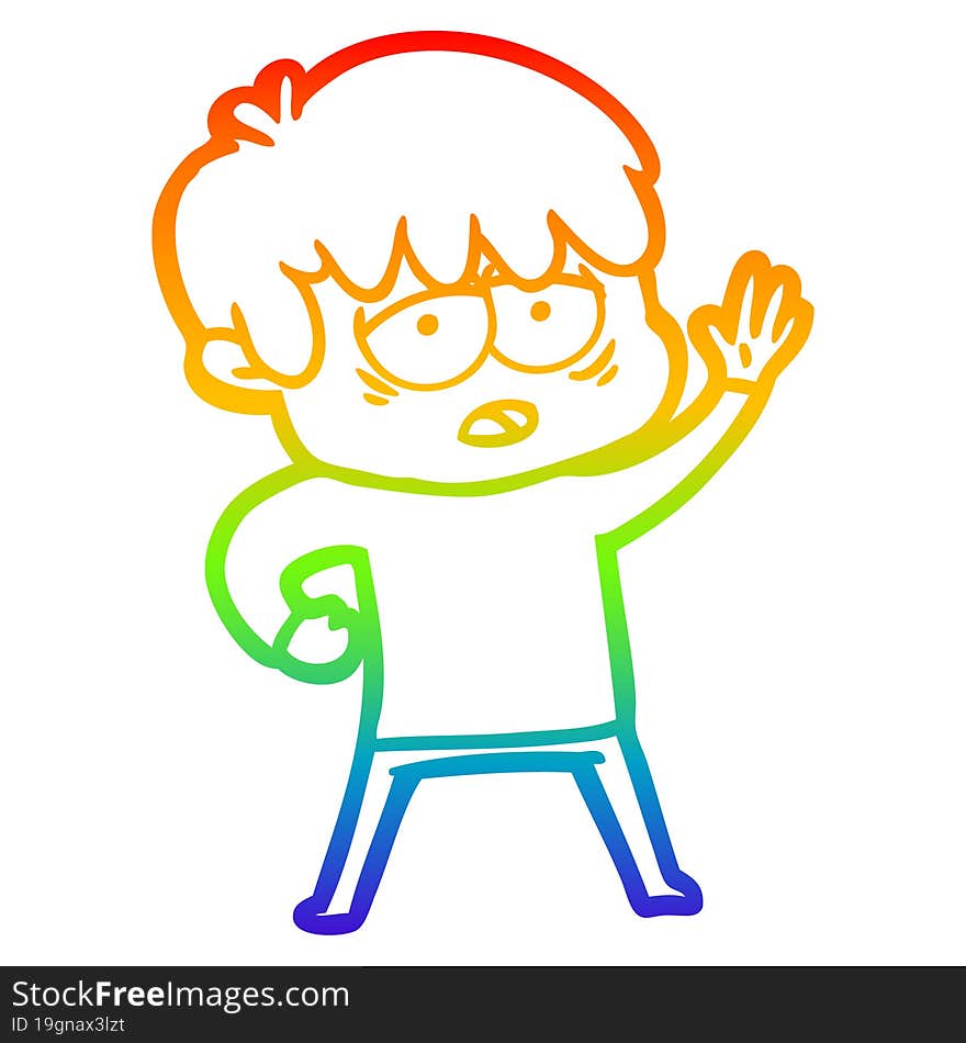 rainbow gradient line drawing cartoon exhausted boy