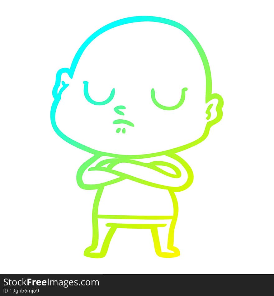 cold gradient line drawing of a cartoon bald man