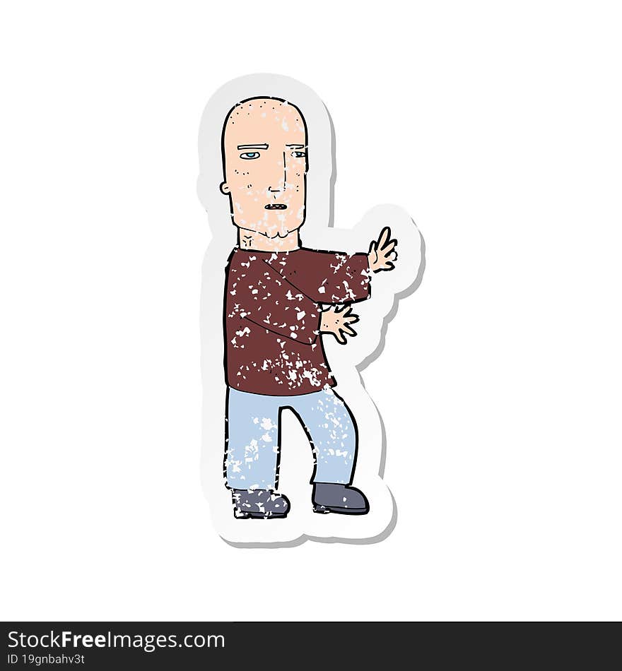 retro distressed sticker of a cartoon tough man