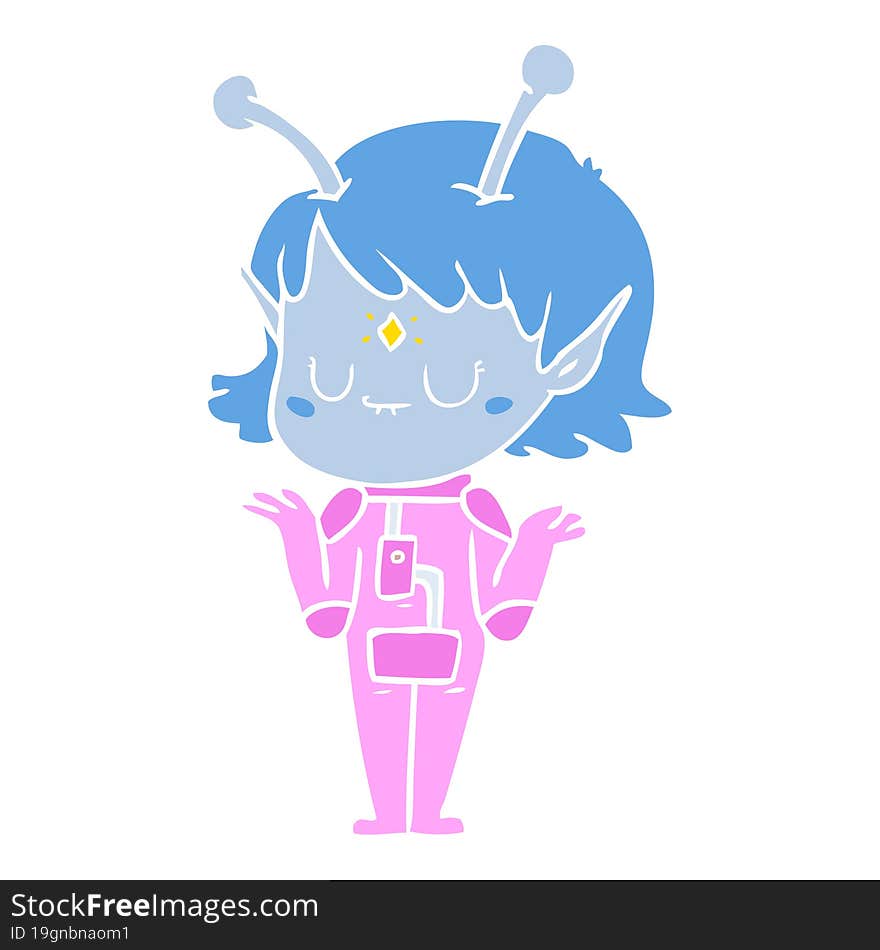 flat color style cartoon alien girl