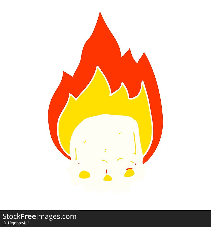 spooky flat color style cartoon flaming skull