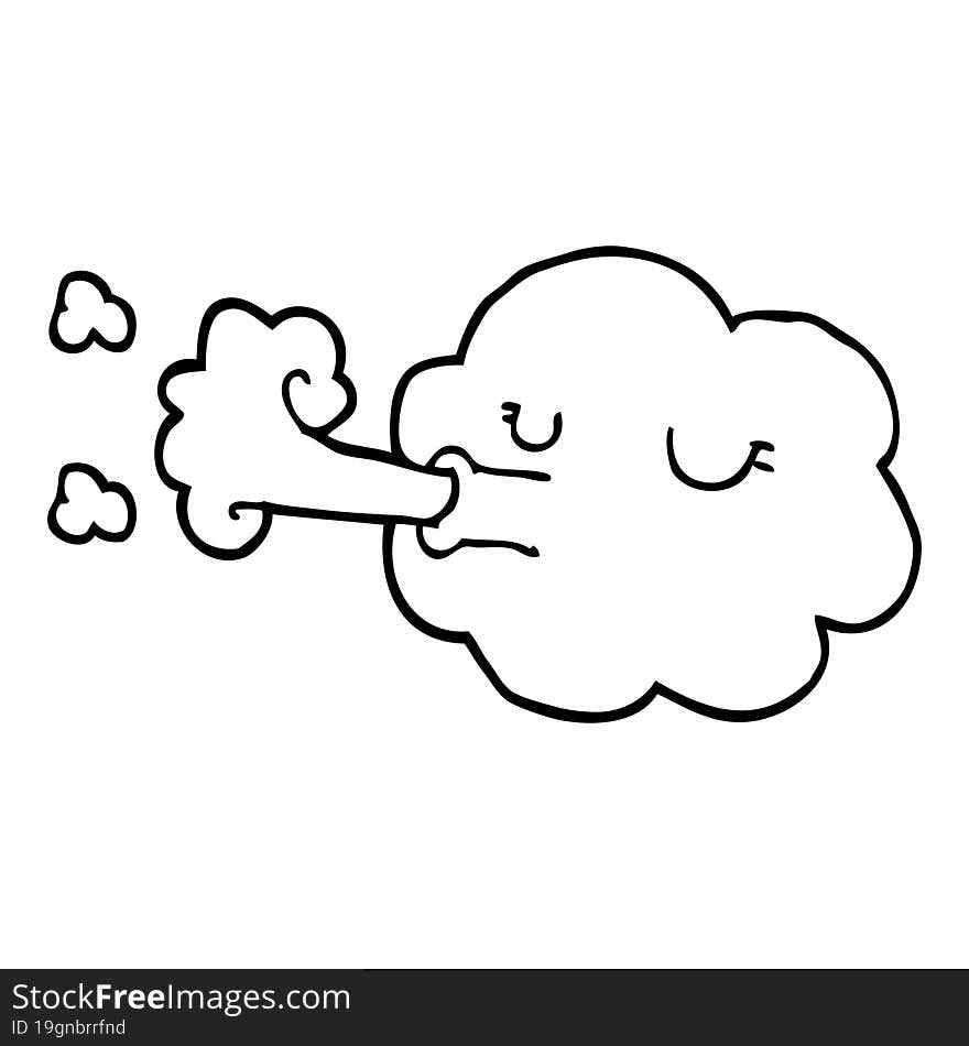 line drawing cartoon cloud blowing a gale