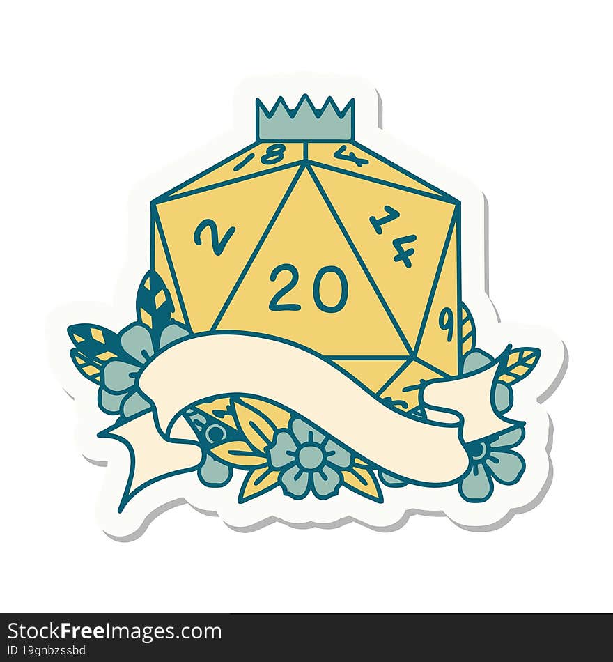 natural twenty D20 dice roll sticker