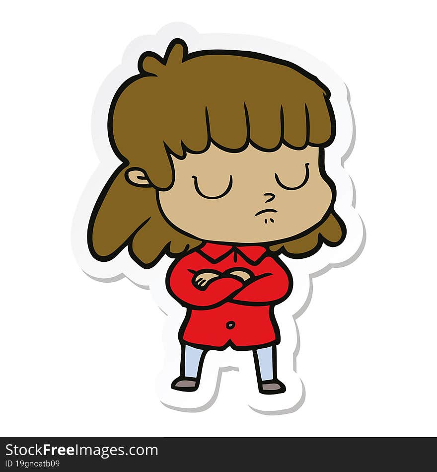 Sticker Of A Cartoon Indifferent Woman Folding Arms