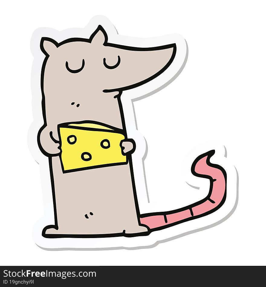 sticker of a cartoon mouse with cheese