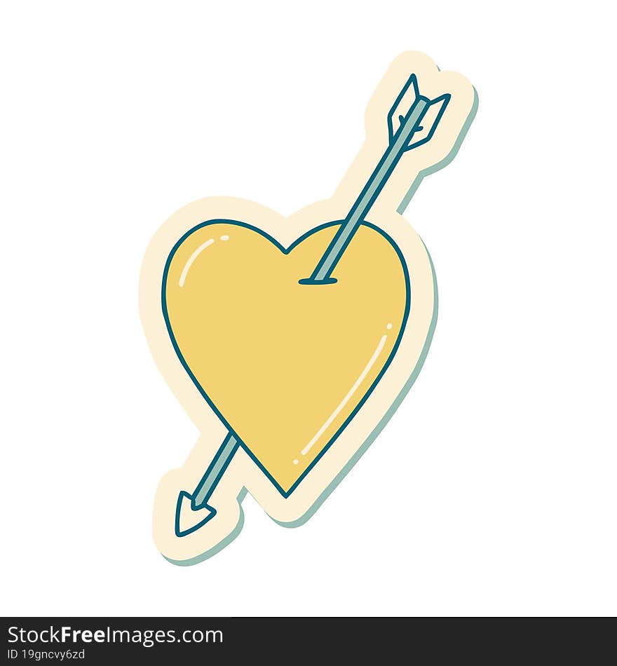 sticker of tattoo in traditional style of an arrow and heart. sticker of tattoo in traditional style of an arrow and heart