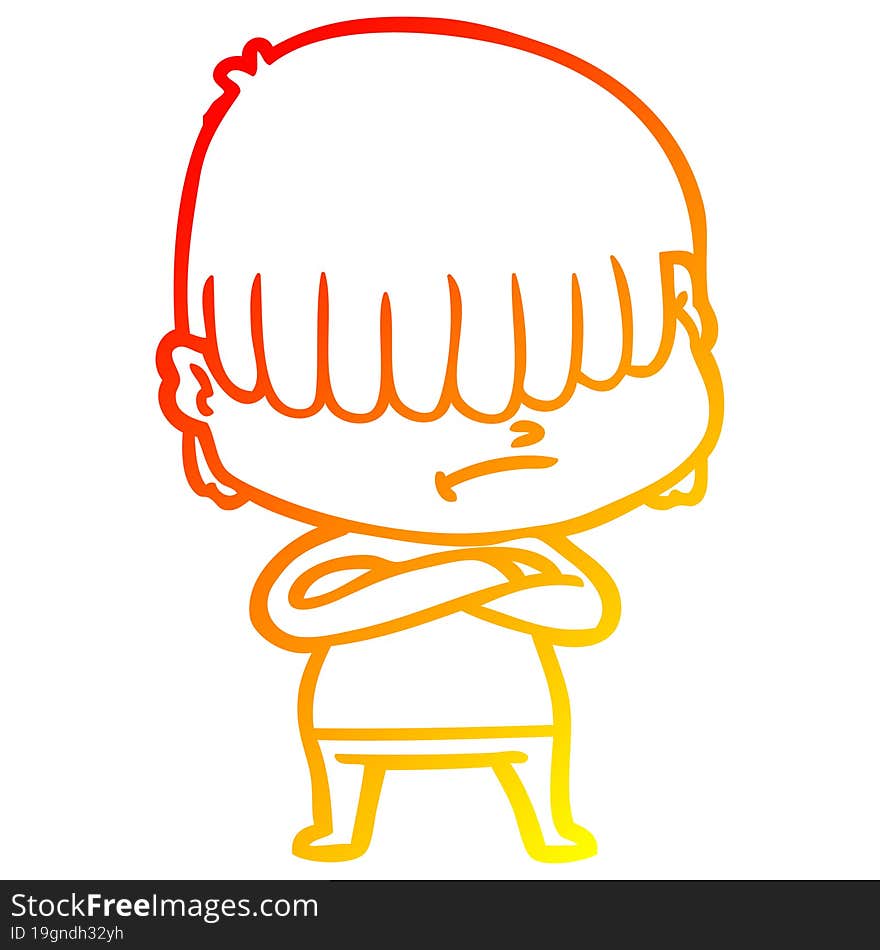 warm gradient line drawing cartoon boy with untidy hair