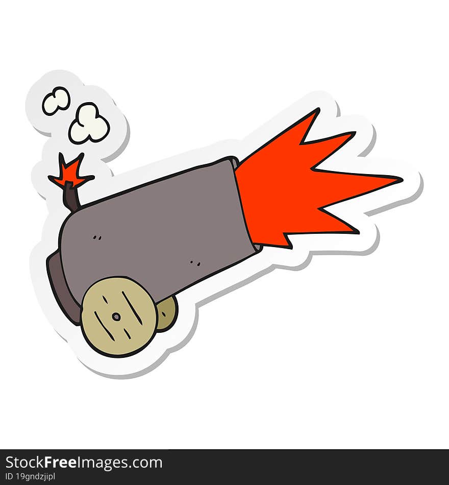 sticker of a cartoon cannon firing