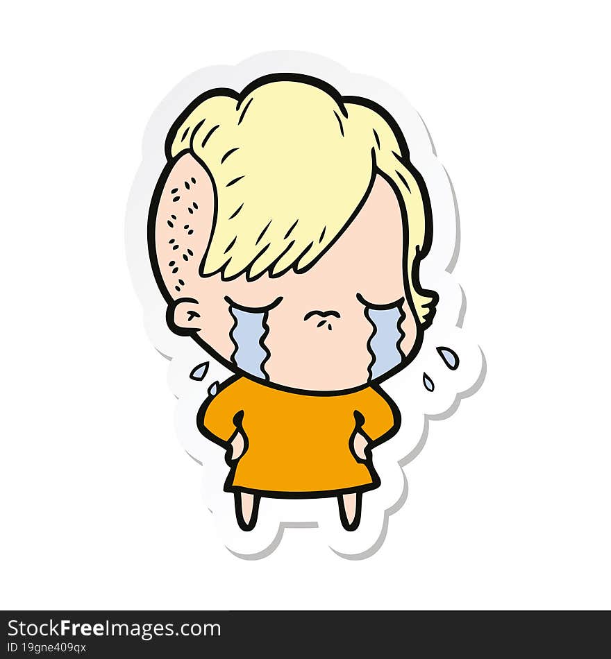 sticker of a cartoon crying girl