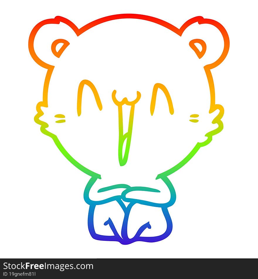 rainbow gradient line drawing happy bear sitting cartoon