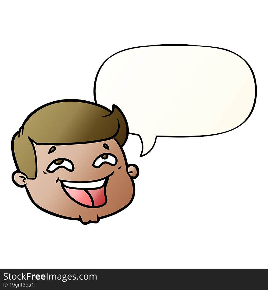 Happy Cartoon Male Face And Speech Bubble In Smooth Gradient Style