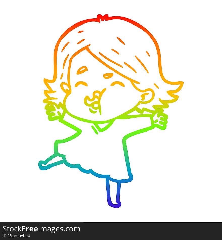 rainbow gradient line drawing cartoon girl pulling face